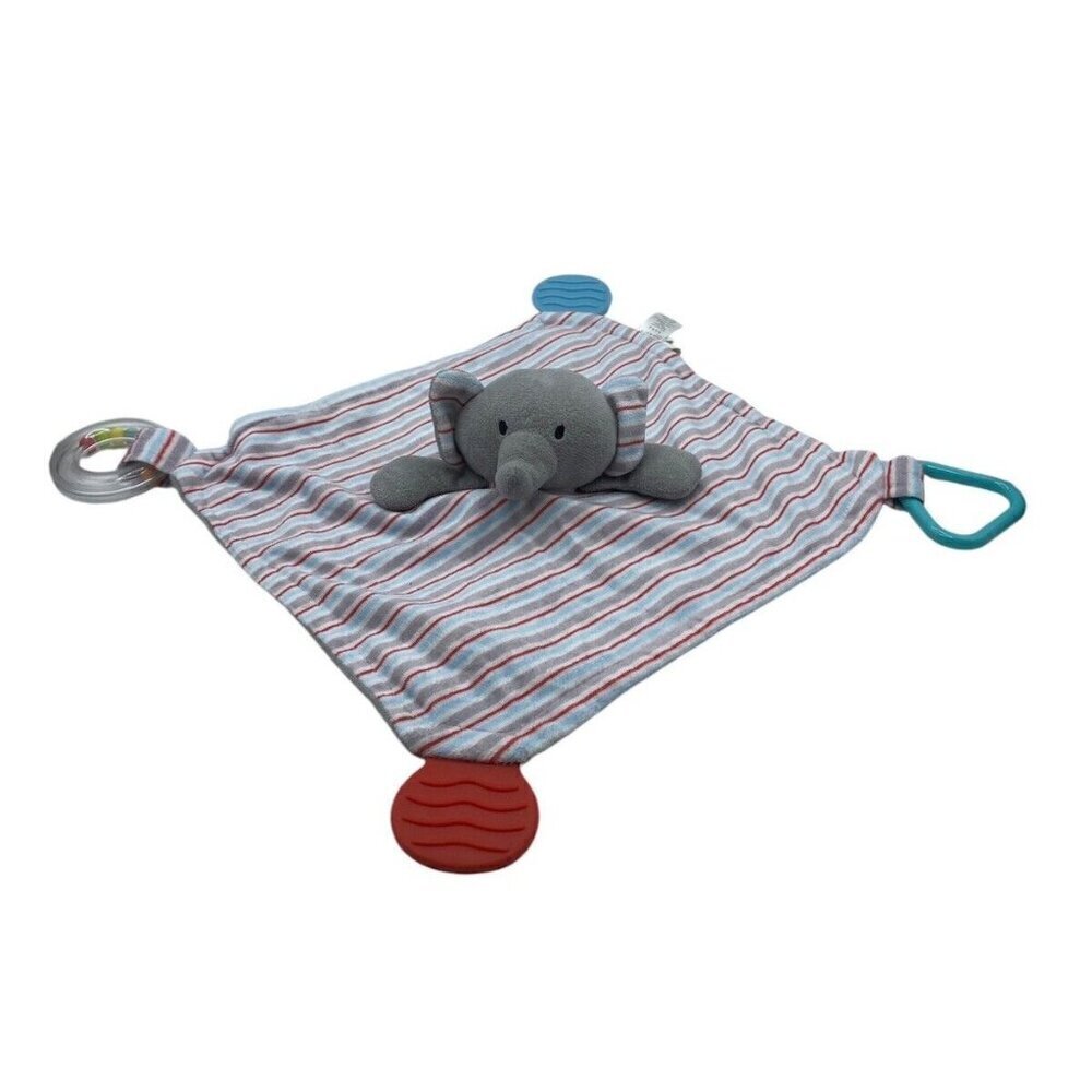 Modern Baby Elephant Striped Security Blanket Lovey Plush Toy 11 1/2" Kidcore